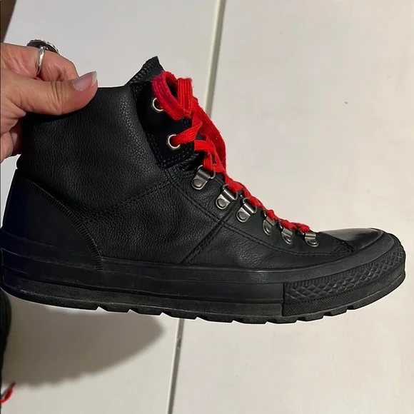 Converse Street Hiker Black with Red Lace High-Top Sneakers - Picture 6 of 15